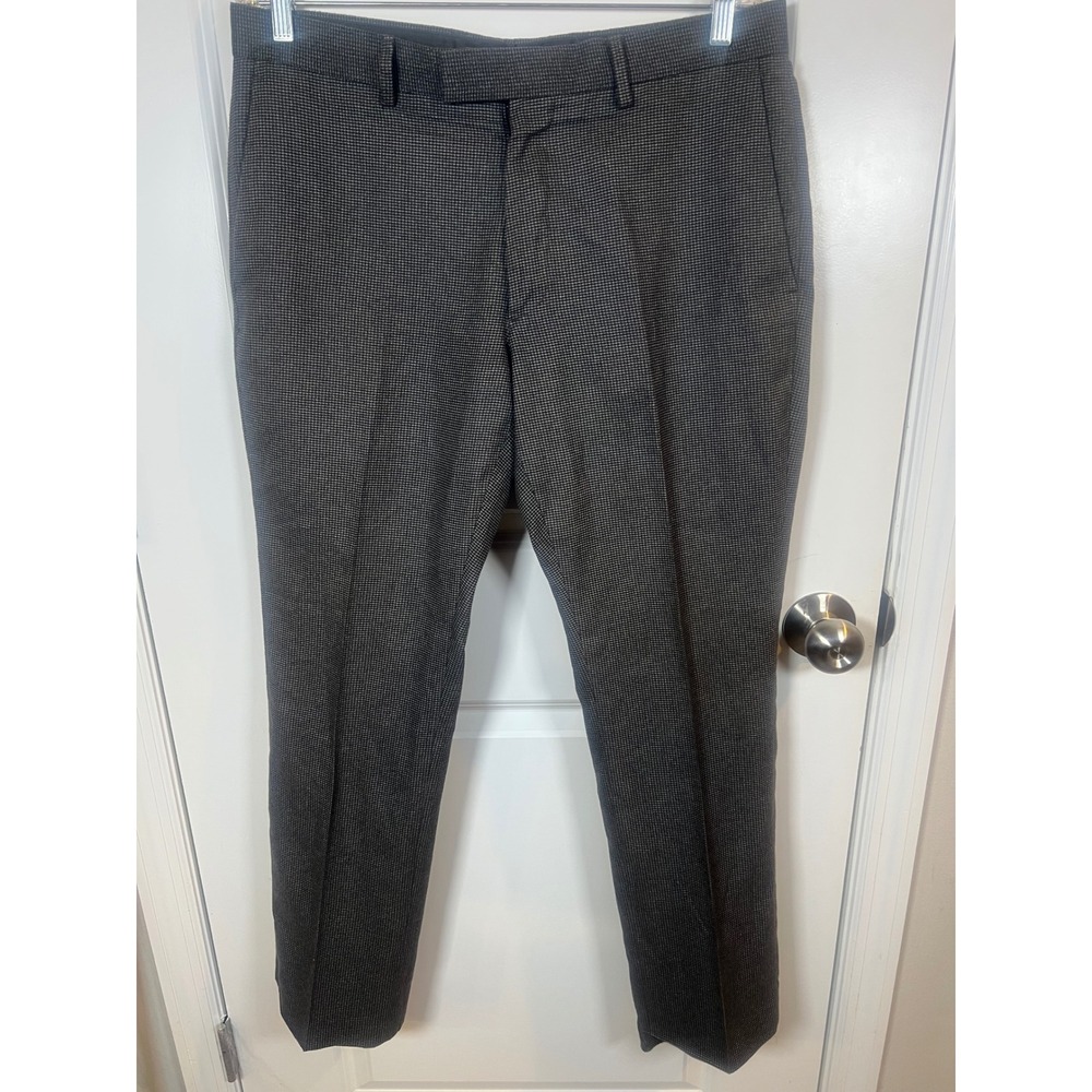 Perry Ellis Mens Dress Pants Micro Houndstooth Grey Black 34x30